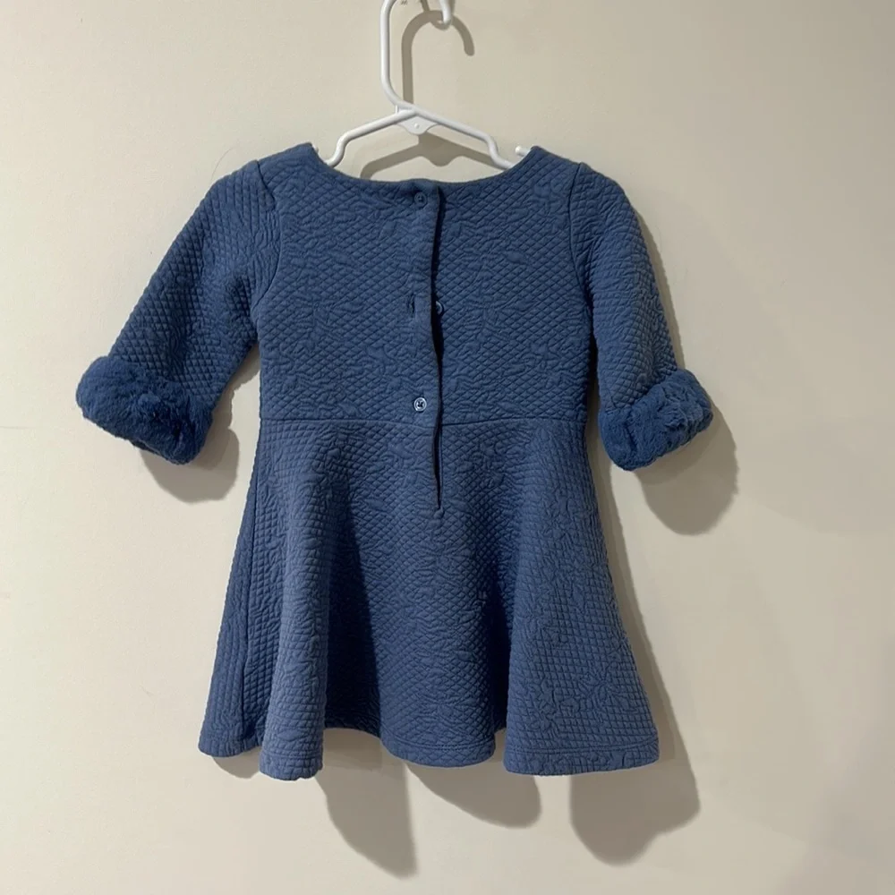 • Janie and Jack • Little Girls FLORAL JACQUARD FAUX FUR CUFF DRESS Blue